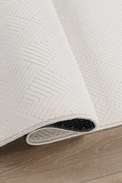 Kaymaz Tabanlı Yıkanabilir Valentina Premium Elit Bukle Oturma Odası, Salon, Mutfak Halısı Krem - 3