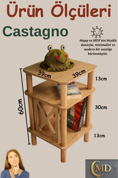 ÇMD ÇAKIR MOBİLYA DEKORASYON Castagno Komodin: Minimalist Mdf Ve Ahşap Tasarım H:60 X 39 X 39 - 2