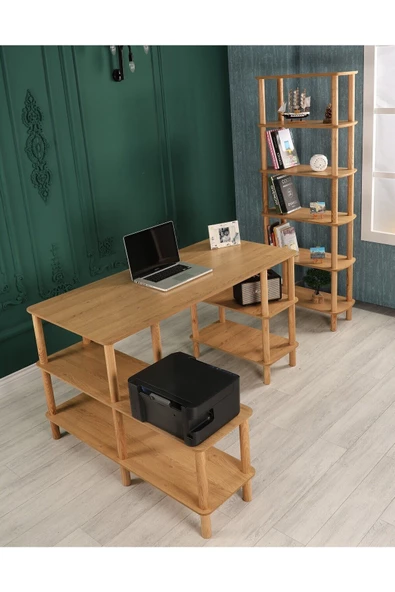 ÇMD ÇAKIR MOBİLYA Legno Çalışma Masası: Minimalist Mdf, Ahşap Ayak Ve Yazıcı Rafı - 3