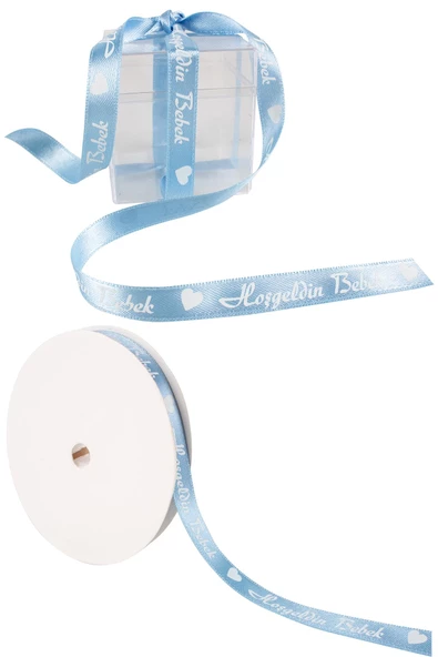 Kına Atölyesi Hoşgeldin Bebek Baskılı Saten Kurdela 1cm 10 Mt - 8