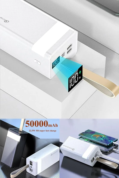 hırdavattakimim 50000 Mah Hızlı Şarjl Özellikli Powerbank Dijital Göstergeli Taşınabilir Powerbank Acil Durum Işığı