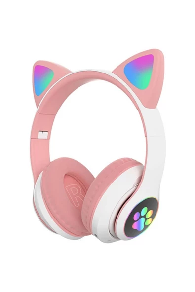 Stn-28 Bluetooth Kedi Kulaklı Kulak Üstü Led Detaylı Kulaklık Pembe