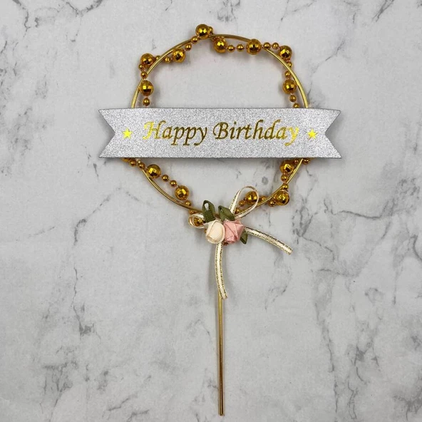 Pasta Üstü Metal Çubuklu Gold Boncuklu 21 cm - 2