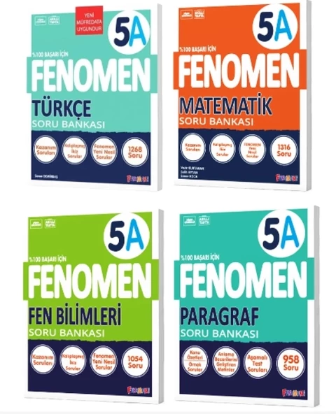 FENOMEN YAYINLARI 5 Türkçe A + Matematik A + Fen Bilimleri A + PARAGRAF A Soru Bankası