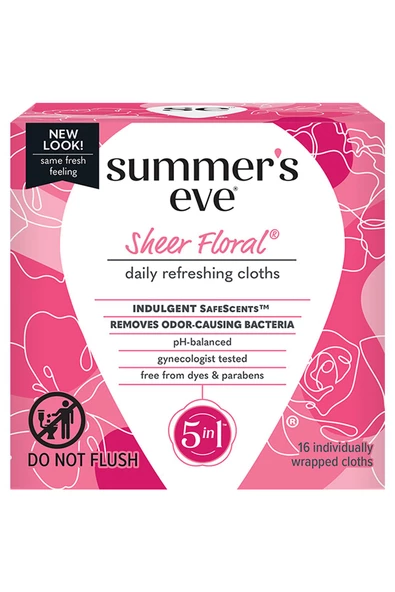 Summers Eve Sheer Floral Özel Bölge Temizlik Mendili 16 Adet