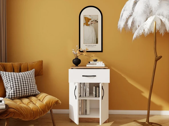 Lagina 2 Kapaklı 1 Çekmeceli Dolap/Dresuar M.Kiraz-Beyaz Renk - Resim 3