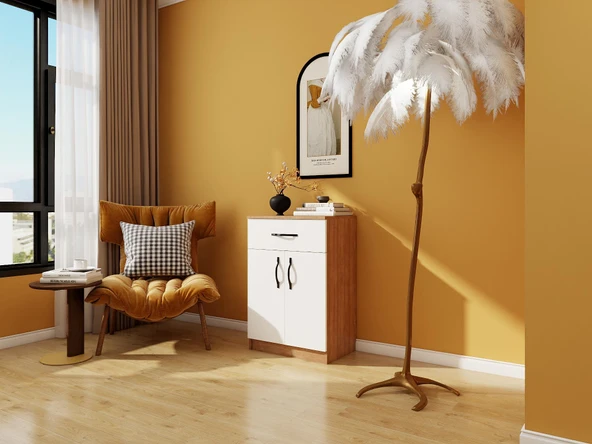 Lagina 2 Kapaklı 1 Çekmeceli Dolap/Dresuar M.Kiraz-Beyaz Renk - Resim 2