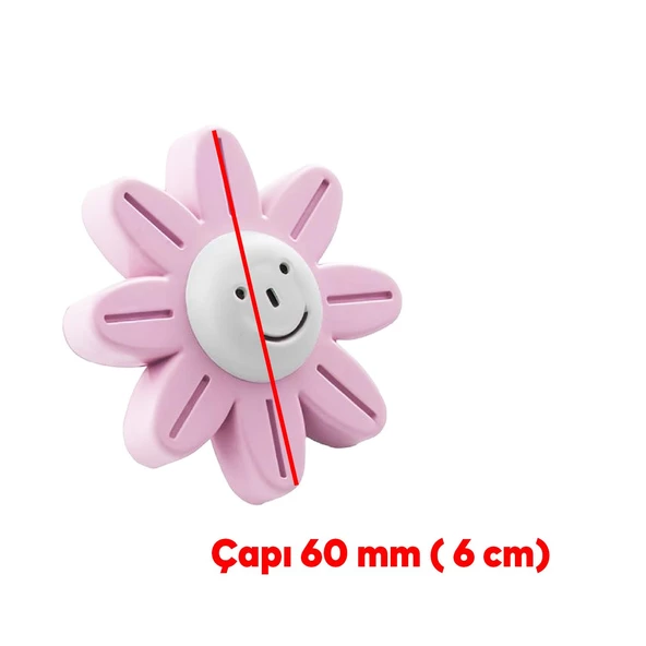 Plastik Papatya Gülücüklü 5 ADET Pembe Renk Mobilya Çoçuk Odası Dolabı Kapak Kulpu Çekmece Kulbu - 3