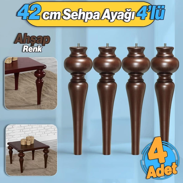Damla Plastik 4 Adet Sehpa Ayağı 42 cm Kahverengi Orta Sehpası Ayak Zigon Sehpa Mobilya Ayakları