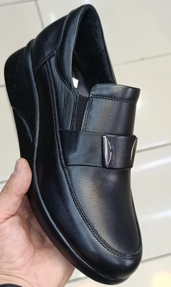 %100 Hakiki Deri 36-40 Siyah Bayan Loafer Model Günlük Mevsimlik Tam Ortopedik Ayakkabı