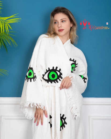 Bornoz ,Plaj Kıyafeti,Kimono , Kaftan ,Sabahlık  Neon Göz Desen Baskılı - 4
