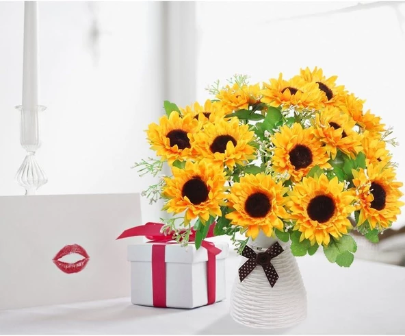 Nettenevime Yapay Çiçek Sunflower Ay Çiçeği Büyük Demet 12 Dallı 50cm - Resim 2