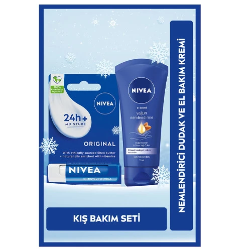 nivea 75 ml yoğun nemlendirici el kremi+ nivea orıgınal dudak bakım kremi hediyeli