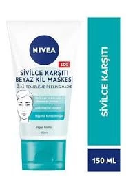 NİVEA Sivilce Karşıtı 3Ü1 Arada Beyaz Kil Maskesi, Yüz Temizleyici, Peeling, Maske 150Ml