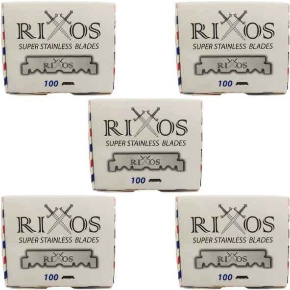 5x Rixos Super Stainless Berber Ustura Tıraş Bıçağı, 100'lü Paket Yarım Jilet - 1