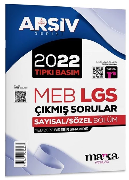 Marka 8. Sınıf Arşiv Serisi LGS 2022 Çıkmış Sorular Çözümlü Tıpkı Basım Marka Yayınları