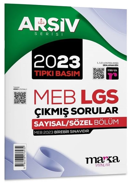Marka 8. Sınıf Arşiv Serisi LGS 2023 Çıkmış Sorular Çözümlü Tıpkı Basım Marka Yayınları