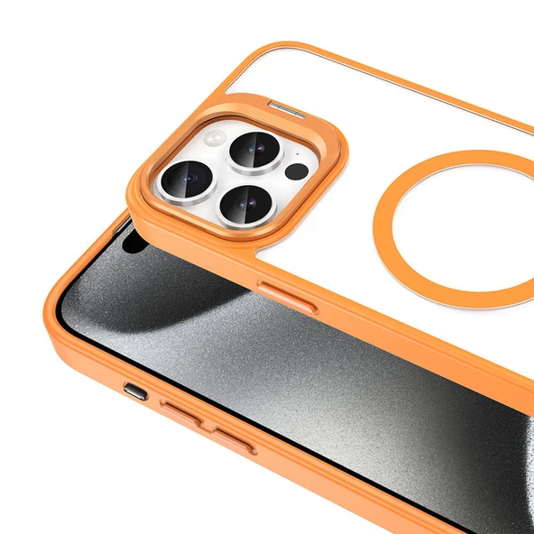 Apple iPhone 15 Pro Max Kılıf Magsafe Şarj Özellikli Standlı  Magsafe Klon Lensli Kapak - 10