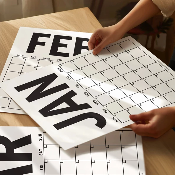 Sürekli Takvim, 12 Aylık Tarihsiz Takvim, Aylık Planlayıcı Takvim, A4, 33x48 cm, Undated Monthly Wall Planner, Wall Cale - Resim 3