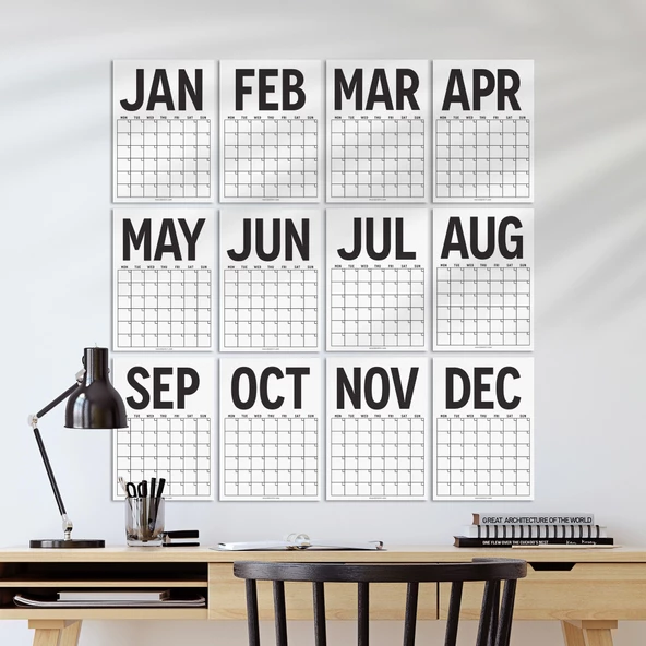 Sürekli Takvim, 12 Aylık Tarihsiz Takvim, Aylık Planlayıcı Takvim, A4, 33x48 cm, Undated Monthly Wall Planner, Wall Cale ürün görseli 1