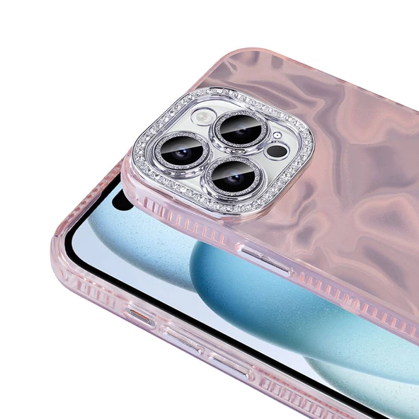 Apple iPhone 15 Pro Max Kılıf Airbagli Parlak Taş Detay Tasarımlı  Esila Kapak - 6