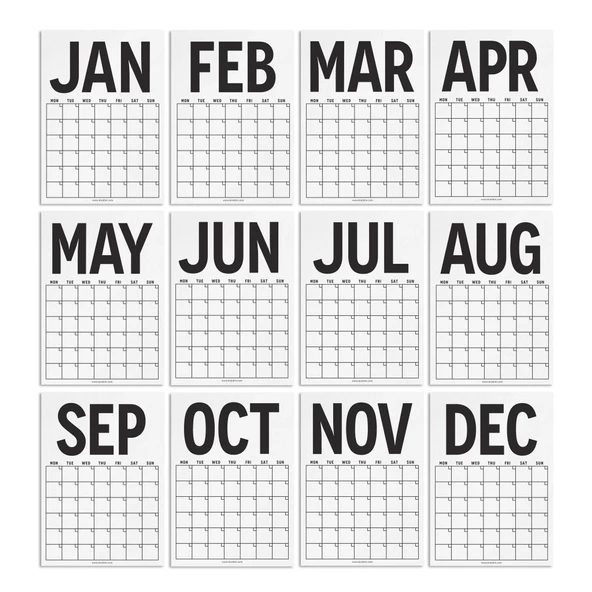 Sürekli Takvim, 12 Aylık Tarihsiz Takvim, Aylık Planlayıcı Takvim, A4, 33x48 cm, Undated Monthly Wall Planner, Wall Cale - Resim 7