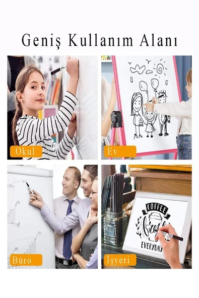 Mavi Yazı Tahta Kalemi 3 Adet Kartuşlu Değişebilen Kolay Silinebilir Beyaz Yazı Tahta Kalemi Doldurulabilir - 2