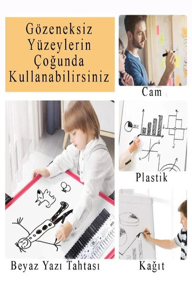 Mavi Yazı Tahta Kalemi 3 Adet Kartuşlu Değişebilen Kolay Silinebilir Beyaz Yazı Tahta Kalemi Doldurulabilir - 3