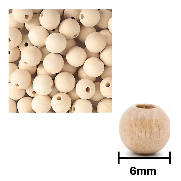 Ahşap Boncuk Sade Krem 1Kg 6Mm Yuvarlak ürün görseli 1