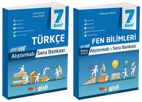 Gizli 2025 7. Sınıf Fen Bilimleri + Türkçe Alıştırmalı Soru Bankası Seti 2 Kitap ürün görseli