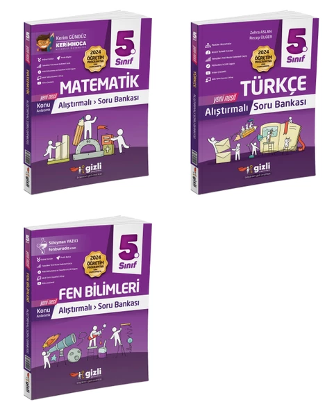 Gizli 2025 5. Sınıf Matematik + Türkçe + Fen Alıştırmalı Soru Bankası Seti 3 Kitap ürün görseli