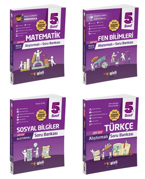 Gizli 2025 5. Sınıf Matematik + Türkçe + Fen + Sosyal Alıştırmalı Soru Bankası Seti 4 Kitap ürün görseli