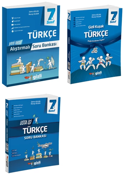 Gizli Yayınları 2025 7. Sınıf Türkçe Alıştırmalı + Usta İşi + Gizli Kuşak Serisi Seti 3 Kitap ürün görseli