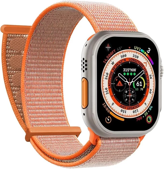 Microsonic Apple Watch Series 7 45mm için Hasırlı Kordon Woven Spor İlmik Turuncu [Watch Series 7 4