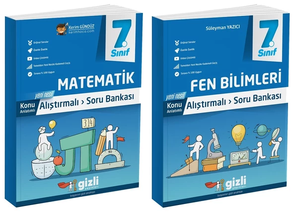 Gizli 2025 7. Sınıf Matematik + Fen Bilimleri Alıştırmalı Soru Bankası Seti 2 Kitap