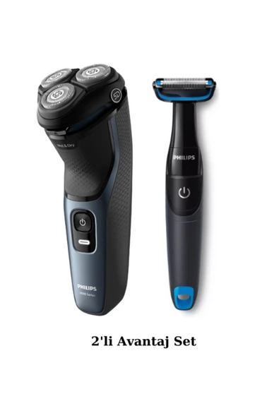 PHİLİPS S3144/00 Islak/Kuru Sinek Kaydı Tıraş Makinesi - Bg1024 Banyo Vücut Bakım Makinesi 2'Li Avantaj Set ürün görseli 1