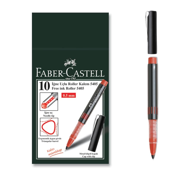 Faber Castell Needle Point 5405 0.5 İğne Uçlu Roller Kalem 10 Adet Kırmızı