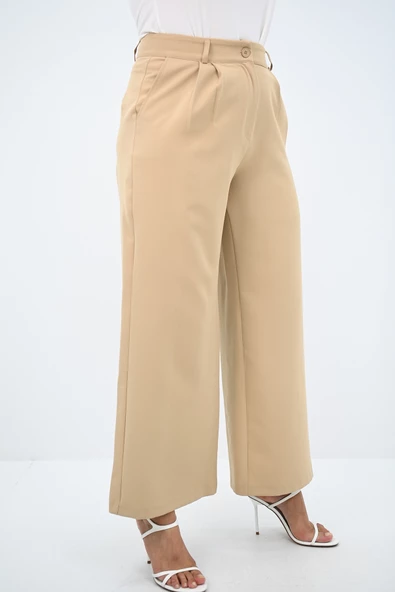 Kadın Pileli Yüksek Bel Bol Paça Pantolon 6299-25 - 10