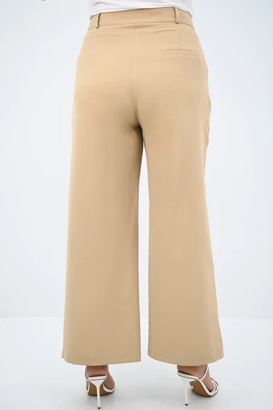 Kadın Pileli Yüksek Bel Bol Paça Pantolon 6299-25 - 11