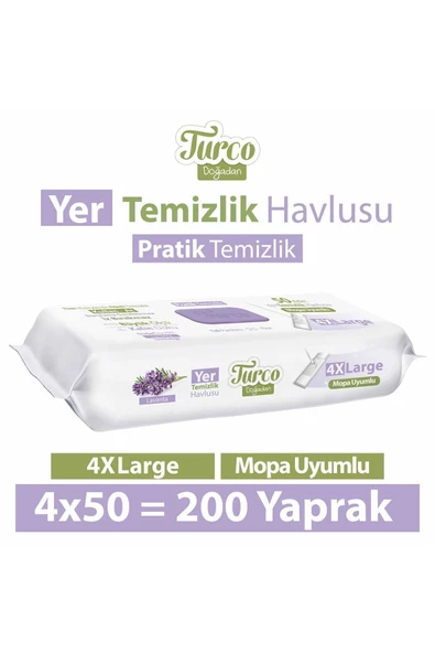 Turco Doğadan Pratik Temizlik Turco Doğadan Yer Temizlik Havlusu Lavanta 4X50(200 Yaprak)