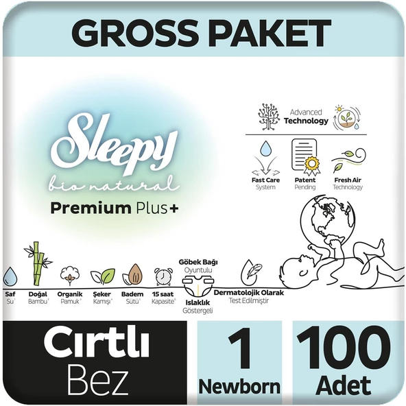 Sleepy Bio Natural Premium Plus Gross Paket Bebek Bezi 1 Numara Newborn 100 Adet ürün görseli