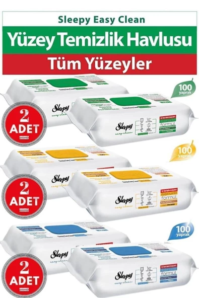 Sleepy Easy Clean 6 adet Beyaz Sabun & Çamaşır Suyu & Arap Sabunu Katkılı Yüzey Temizlik Havlusu