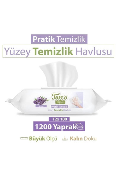 Turco Doğadan Pratik Temizlik Turco Doğadan Pratik Yüzey Temizlik Havlusu Lavanta 12x100 (1200 YAPRAK)
