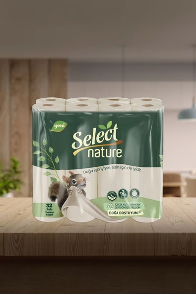 Select Nature Doğal Ve Organik Kahverengi Tuvalet Kağıdı 32 Rulo 2 Katlı