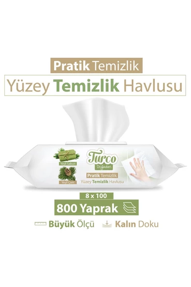 Turco Doğadan Pratik Temizlik Turco Doğadan Pratik Yüzey Temizlik Havlusu 8X100 (800 Yaprak)