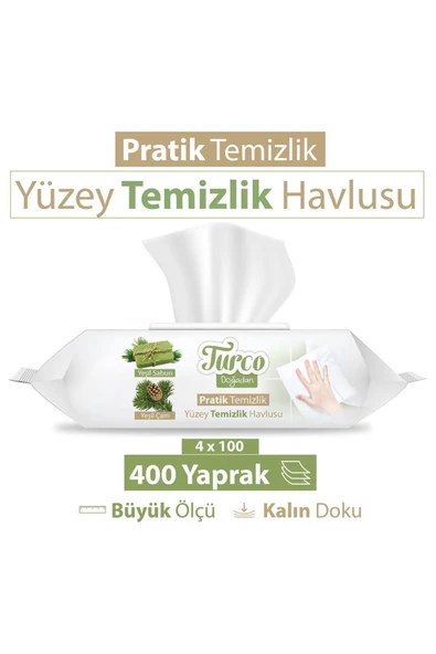 Turco Doğadan Pratik Temizlik Turco Doğadan Pratik Yüzey Temizlik Havlusu 4X100 (400 Yaprak)