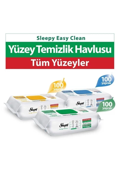 Sleepy Easy Clean Beyaz Sabun Katkılı+Çamaşır Suyu Katkılı+Arap Sabunu Katkılı 3X100 (300 Yaprak)