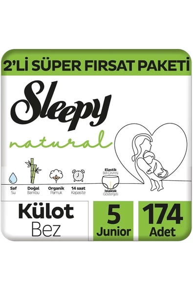 Sleepy Natural 2'Li Süper Fırsat Paketi Külot Bez 5 Numara Junior 174 Adet