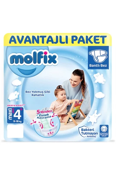 Molfix Bebek Bezi 4+ Beden Maxi Plus 9-16 Kg 52li Fırsat Paketi
