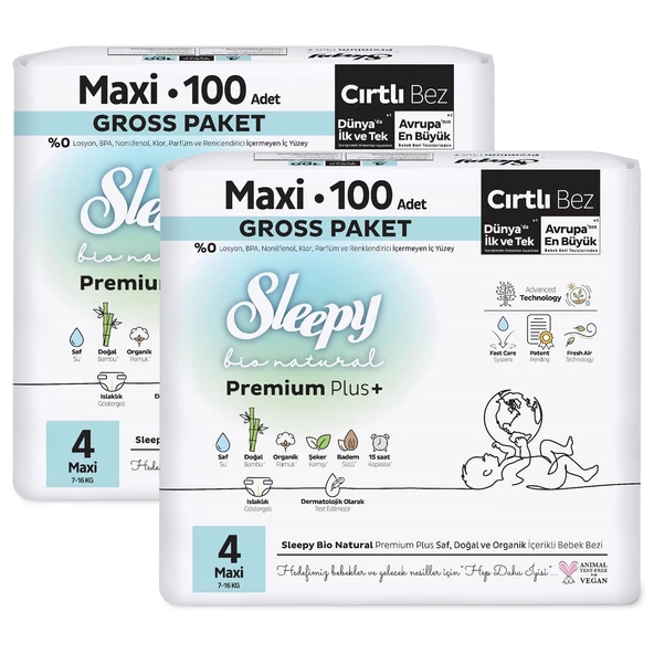 Sleepy Bio Natural Premium Plus Gross Paket Bebek Bezi 4 Numara Maxi 200 Adet - Resim 3
